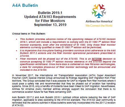 Bulletin 2019.1 Updated ATA103 Requirements for Filter Monitors